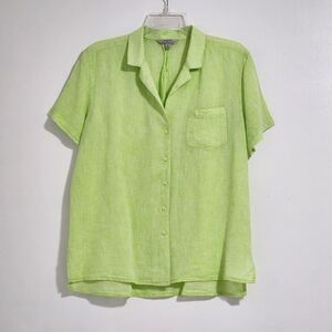 Linen Blend by Hester & Orchard Top size M Green Vacation Resort Comfy Casual